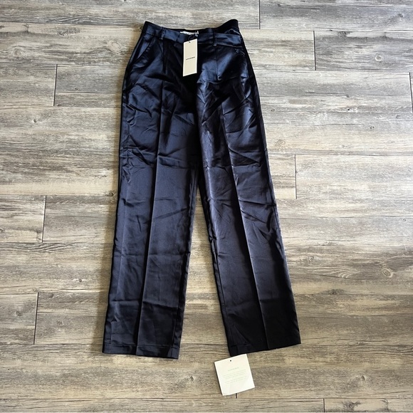 Adoore Gent Asymmetric Satin Wide Leg Pants in Black - Picture 6 of 10